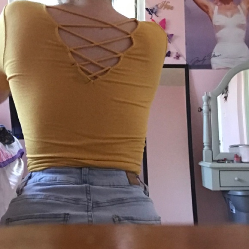 yellow crisscross back top